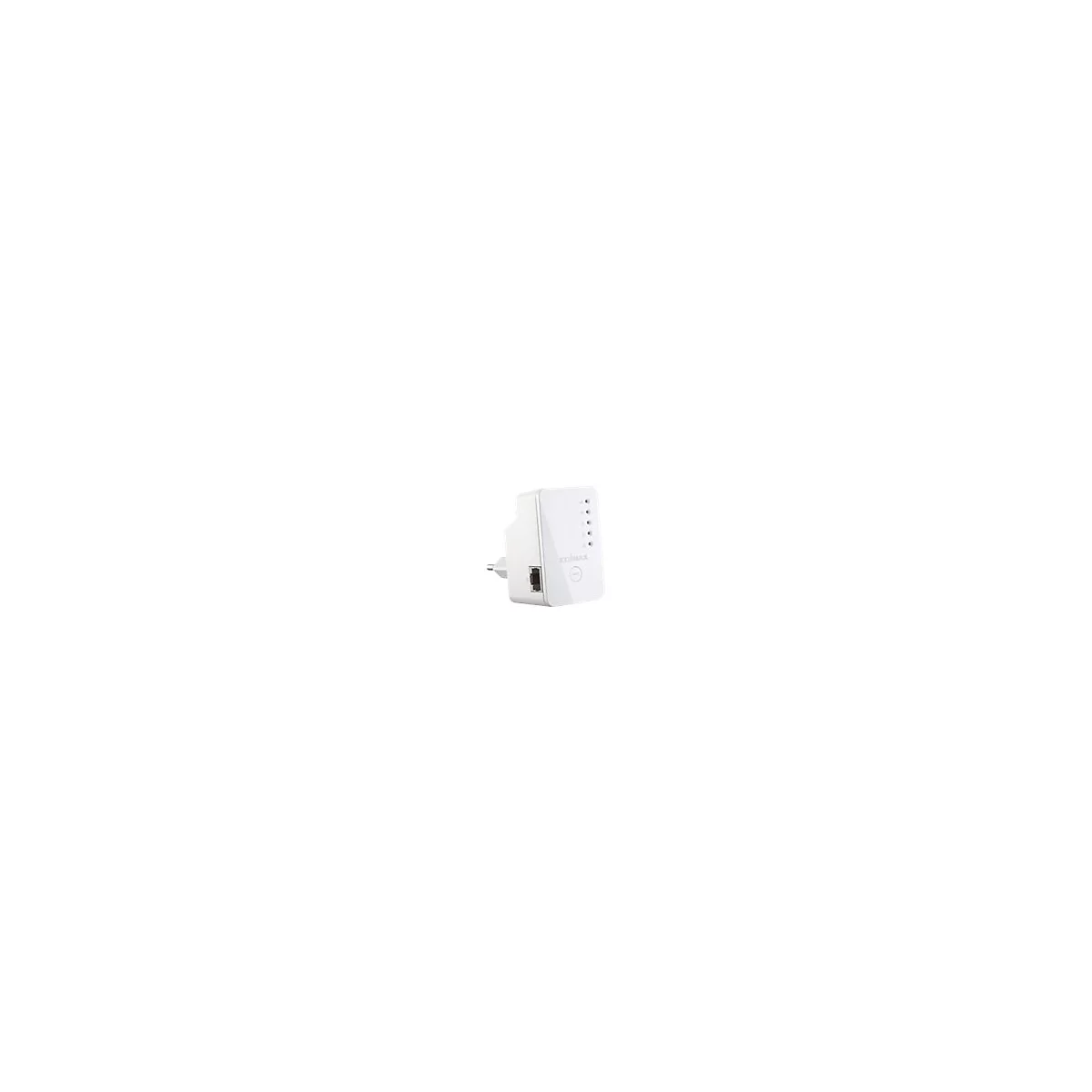 Weißer Edimax WLAN-Repeater mit Netzstecker, fünf Status-LEDs, WPS-Taste und einem LAN-Anschluss.