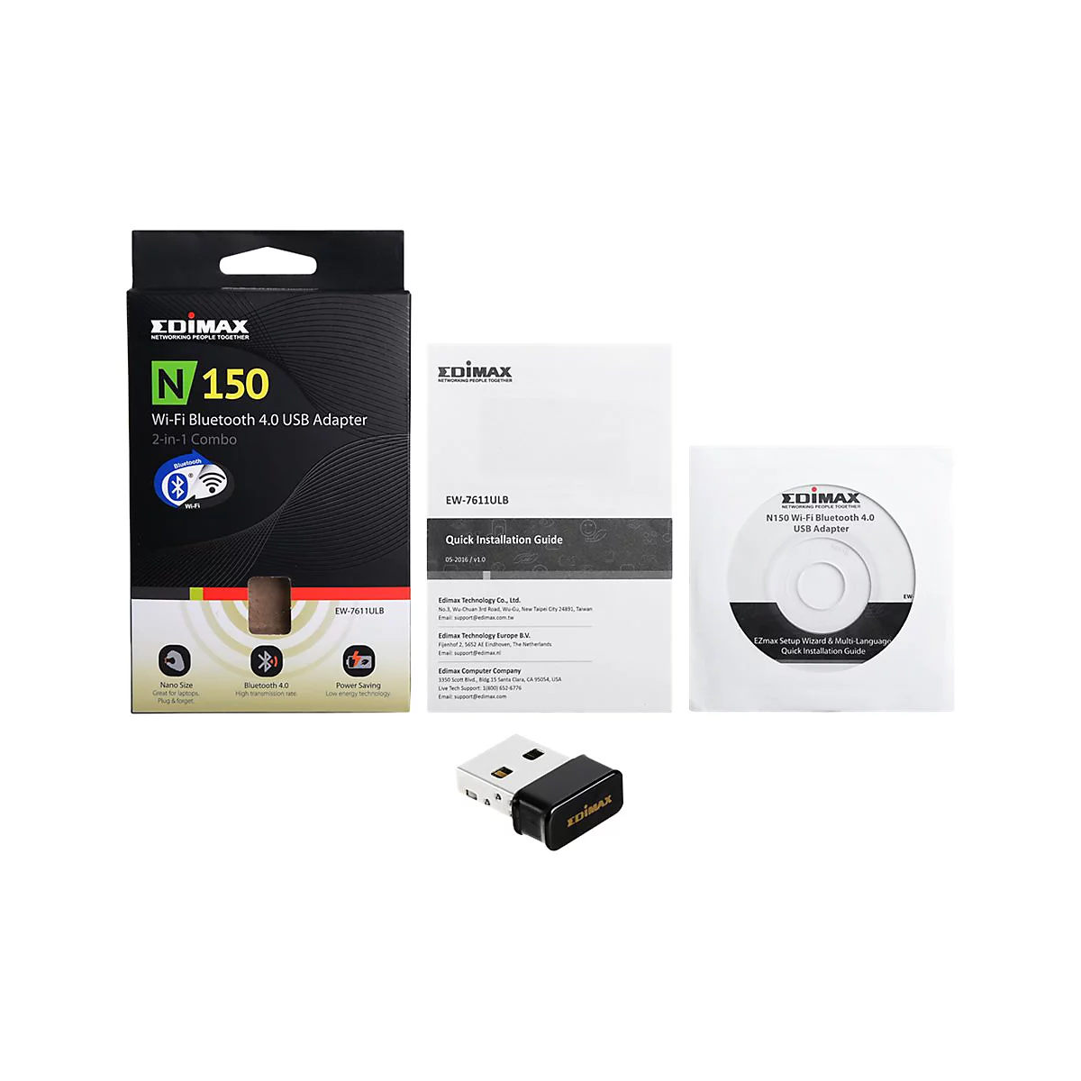 Edimax EW-7611ULB 2-in-1 N150 Wi-Fi & Bluetooth 4.0 Nano USB Adapter - Netzwerkadapter - USB 2.0