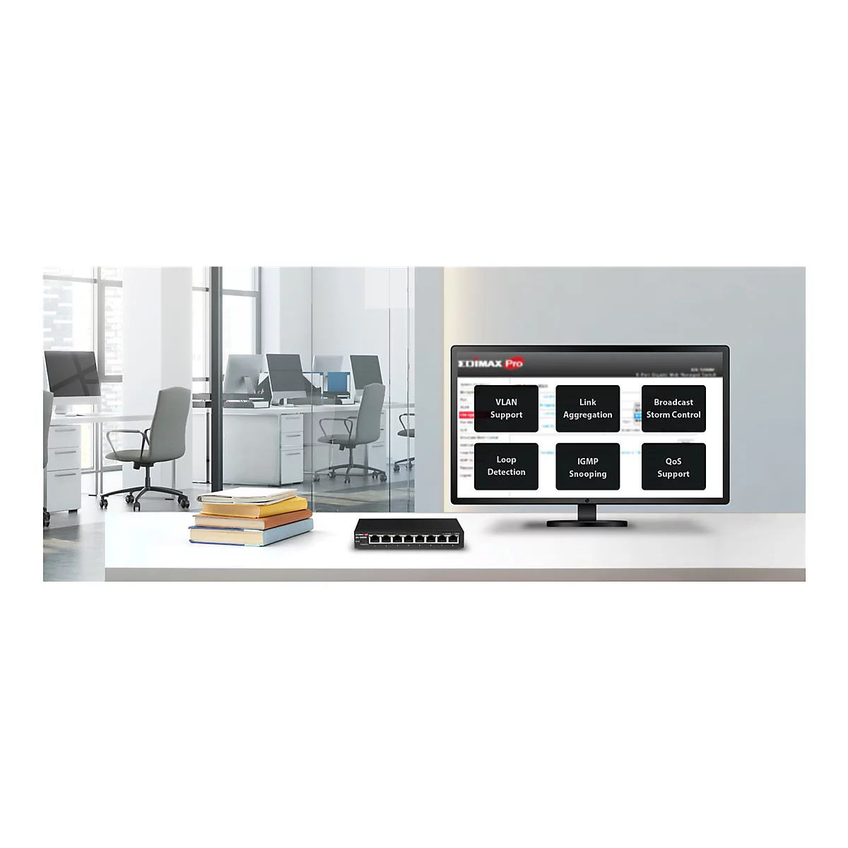 Edimax Pro GS-5008E - Switch - Smart - 8 x 10/100/1000 - wandmontierbar