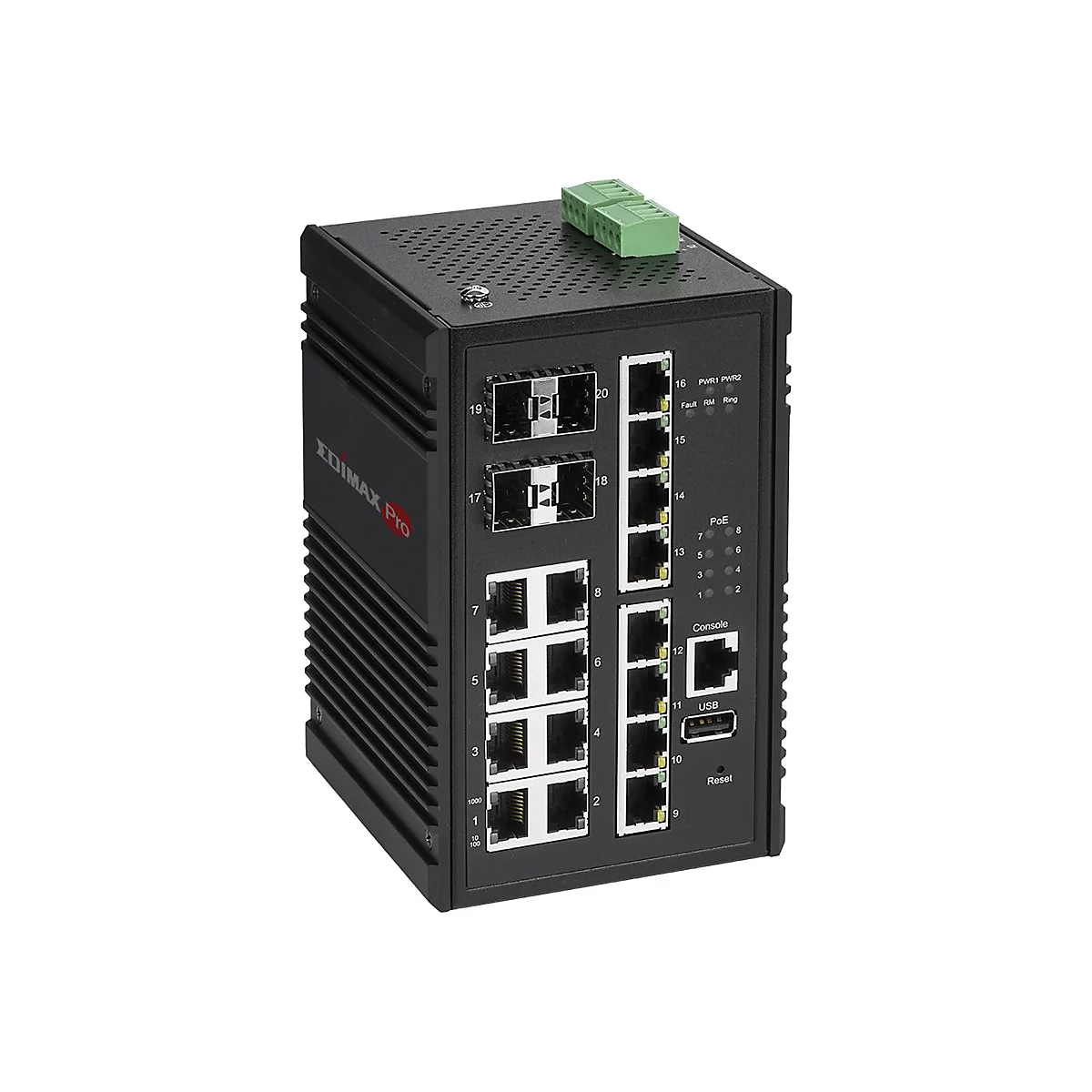 Edimax Pro IGS-5416P - Switch - Smart - 8 x 10/100/1000 (PoE+) + 8 x 10/100/1000 + 4 x Gigabit SFP - an DIN-Schiene montierbar - PoE+ (240 W)
