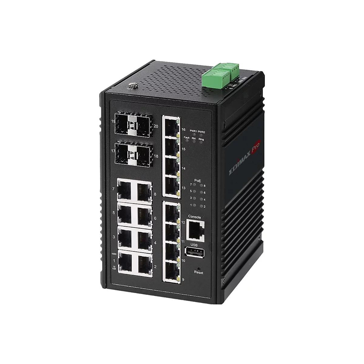 Edimax Pro IGS-5416P - Switch - Smart - 8 x 10/100/1000 (PoE+) + 8 x 10/100/1000 + 4 x Gigabit SFP - an DIN-Schiene montierbar - PoE+ (240 W)