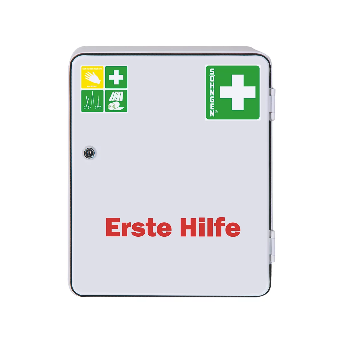 Eerstehulpkast HEIDELBERG, plaatstaal, veiligheidsslot, B 362 x D 140 x H 302 mm, zonder inhoud, wit