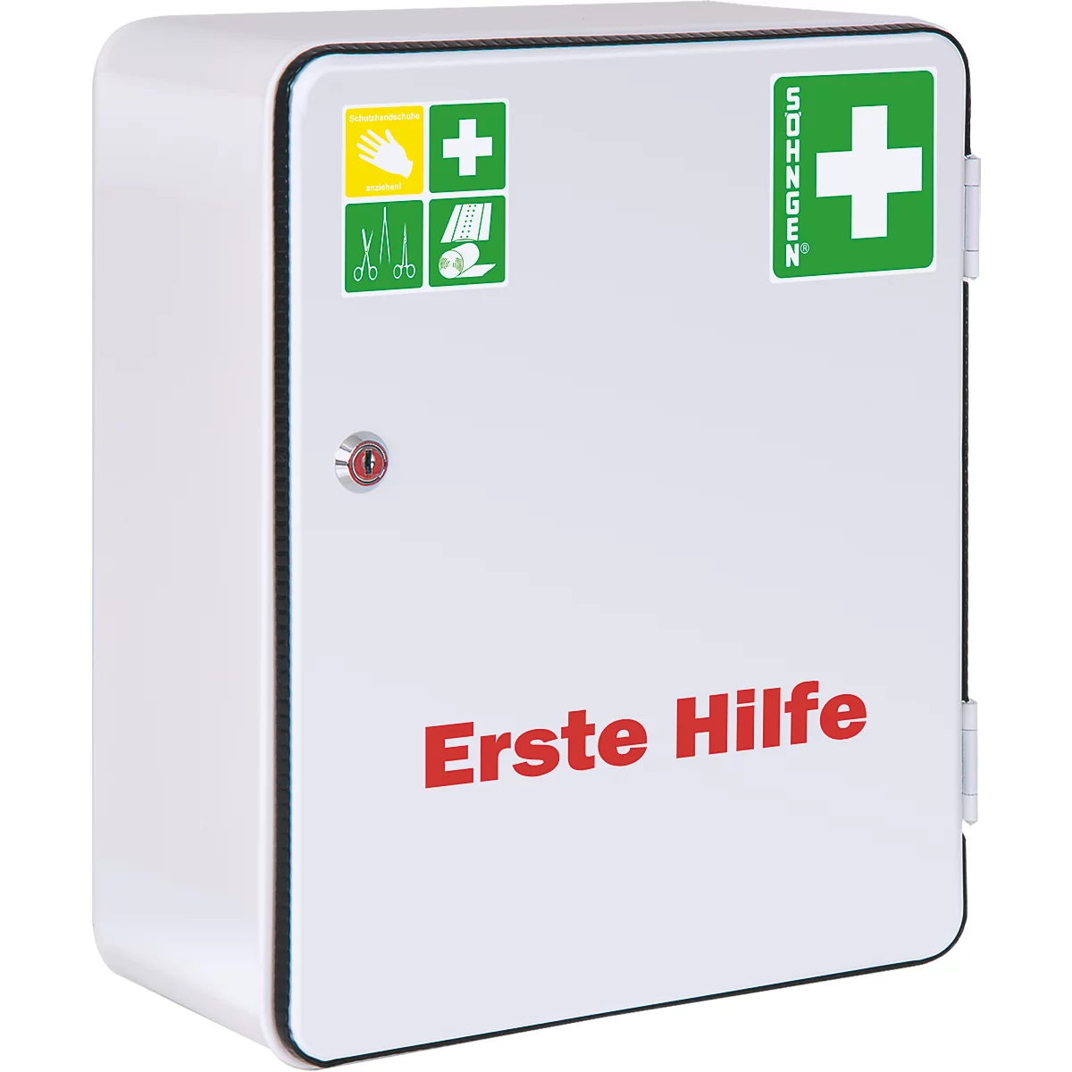 Eerstehulpkast HEIDELBERG, plaatstaal, veiligheidsslot, B 362 x D 140 x H 302 mm, zonder inhoud, wit