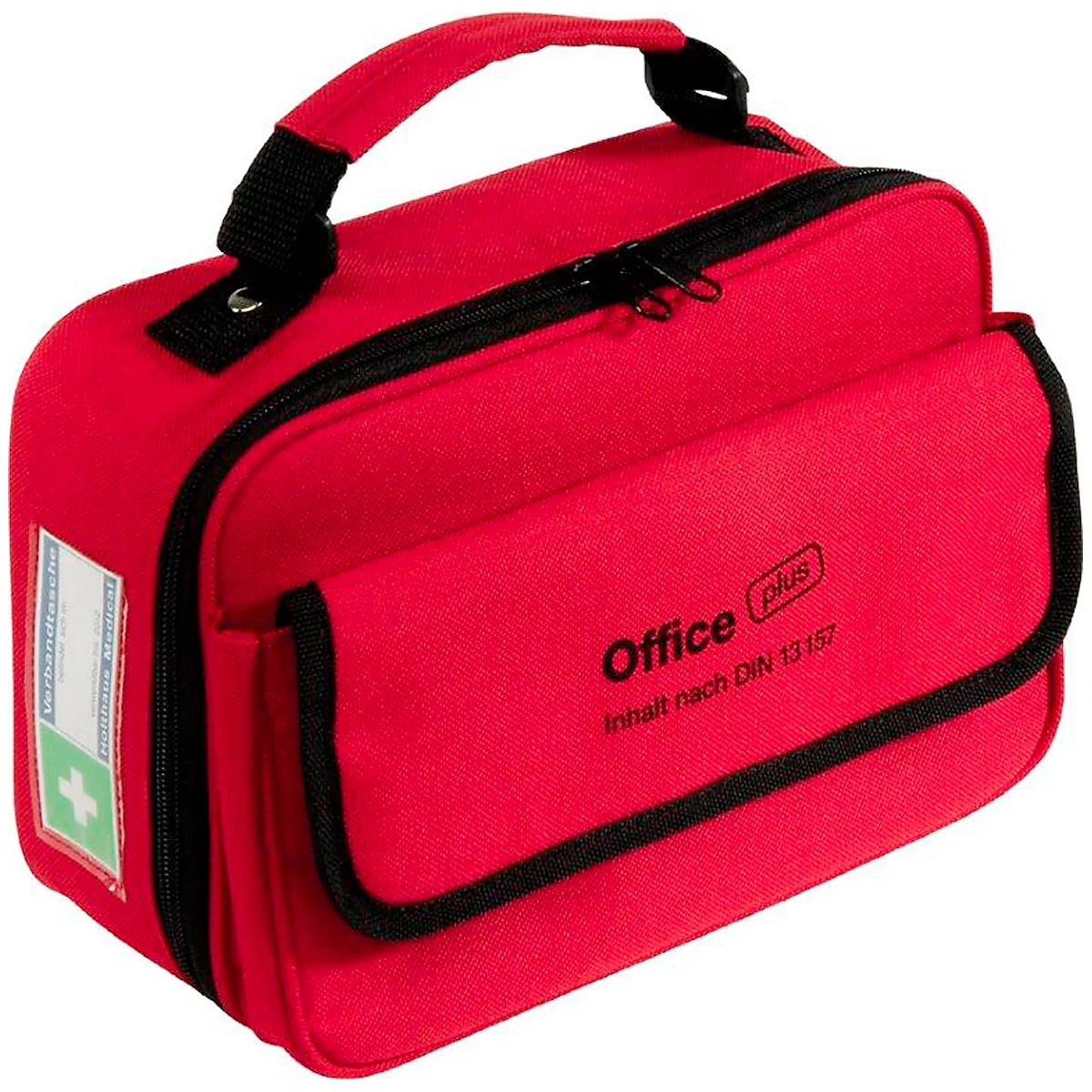 Eerstehulpkoffer Office plus, inhoud volgens DIN 13 157, met buitenzak, incl. DIN A5 eerstehulpboekje &amp; pen, B 260 x D 100 x H 170 mm, nylon, rood