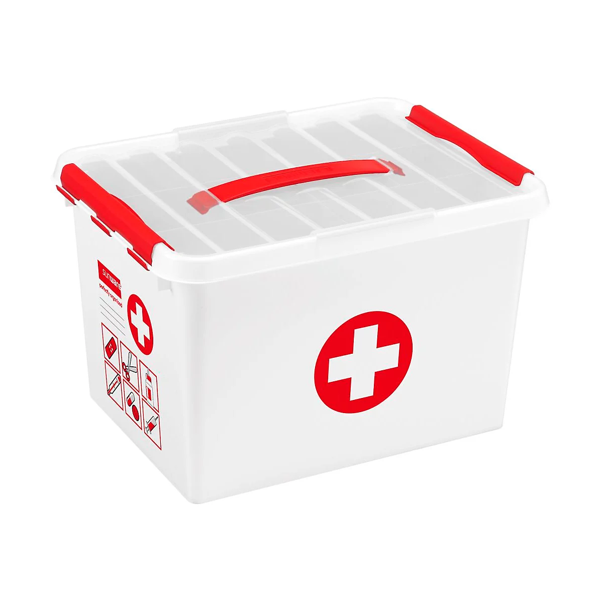 Eerstehulpkoffer Sunware Q-line, incl. inzetstuk met vakverdeling, 22 l, B 400 x D 300 x H 260 mm, wit/rood