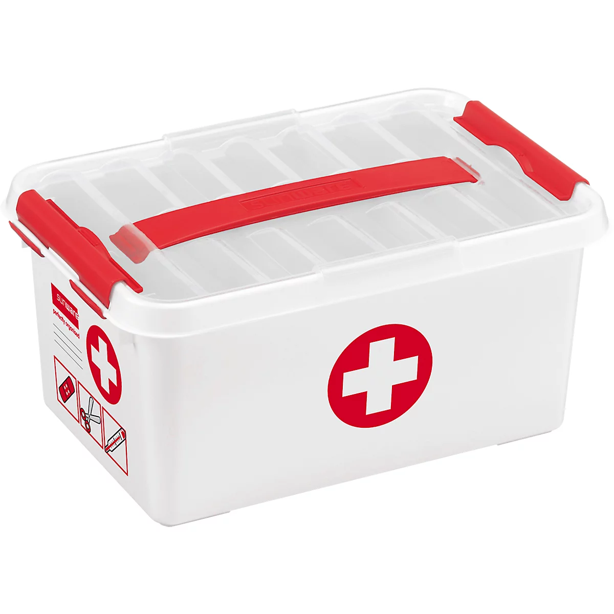 Eerstehulpkoffer Sunware Q-line, incl. inzetstuk met vakverdeling, 6 l, B 300 x D 200 x H 145 mm, wit/rood