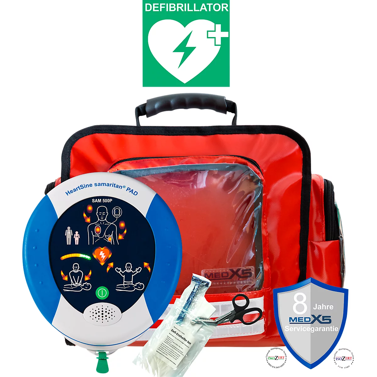 Eerstehulpwandtas MedX5, met reanimatiedefibrillator SAM500P &amp; vulling volgens DIN 13157