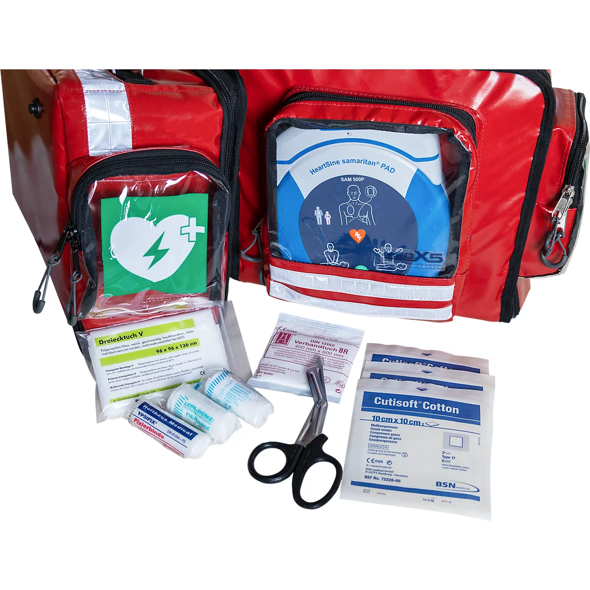Eerstehulpwandtas MedX5, met reanimatiedefibrillator SAM500P &amp; vulling volgens DIN 13157