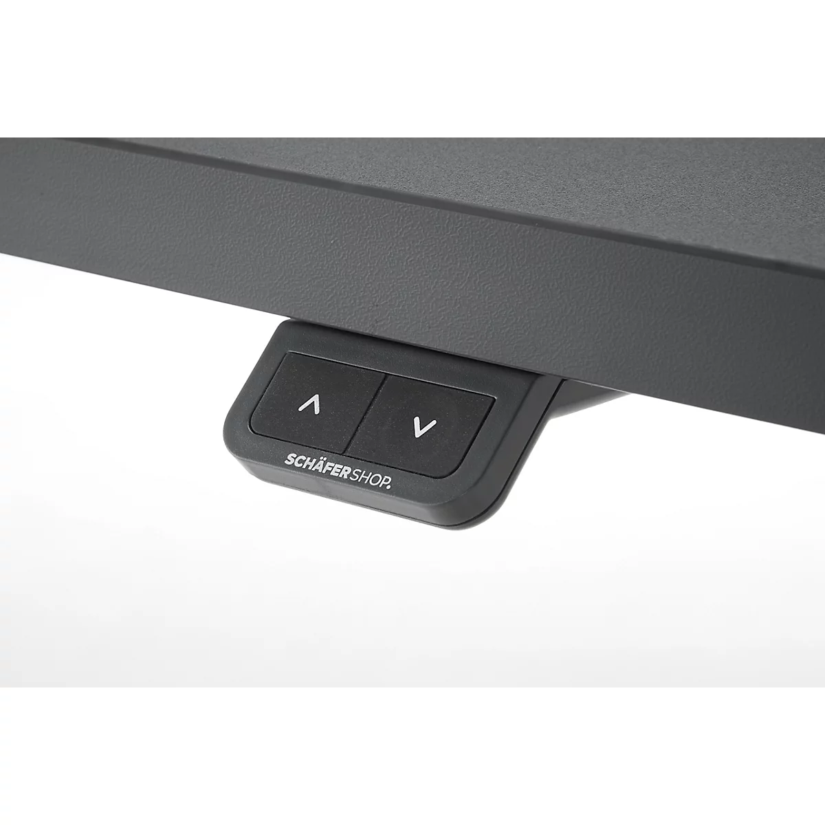 EHV Schreibtisch, elektrisch höhenverstellbar, bis 100 kg, 605–1265 mm, T-Fuß ohne Traverse, Up/Down-Panel, B 1300 x T 650, graphit/schwarz