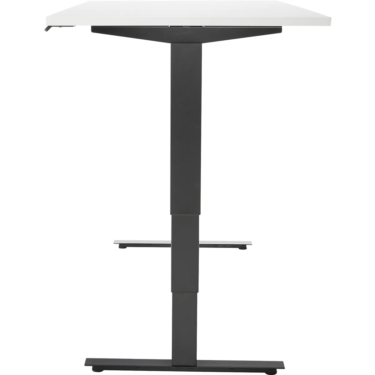 EHV Schreibtisch, elektrisch höhenverstellbar, bis 100 kg, 605–1265 mm, T-Fuß ohne Traverse, Up/Down-Panel, B 1600 x T 800, weiß/schwarz