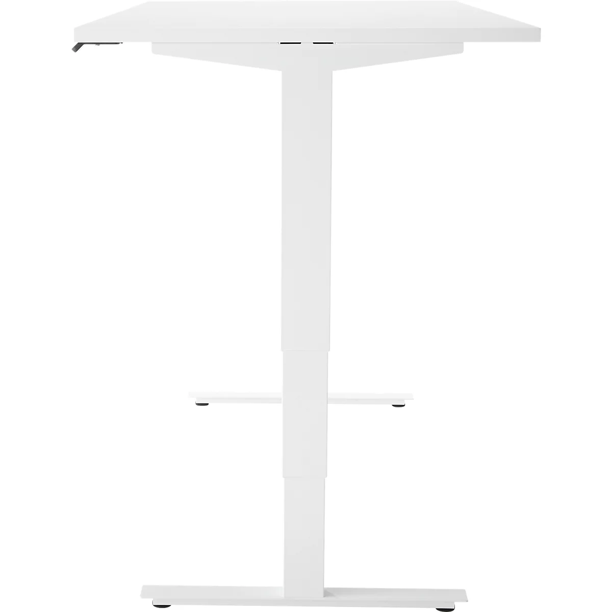 EHV Schreibtisch, elektrisch höhenverstellbar, bis 100 kg, 605–1265 mm, T-Fuß ohne Traverse, Up/Down-Panel, B 1600 x T 800, weiß/weiß