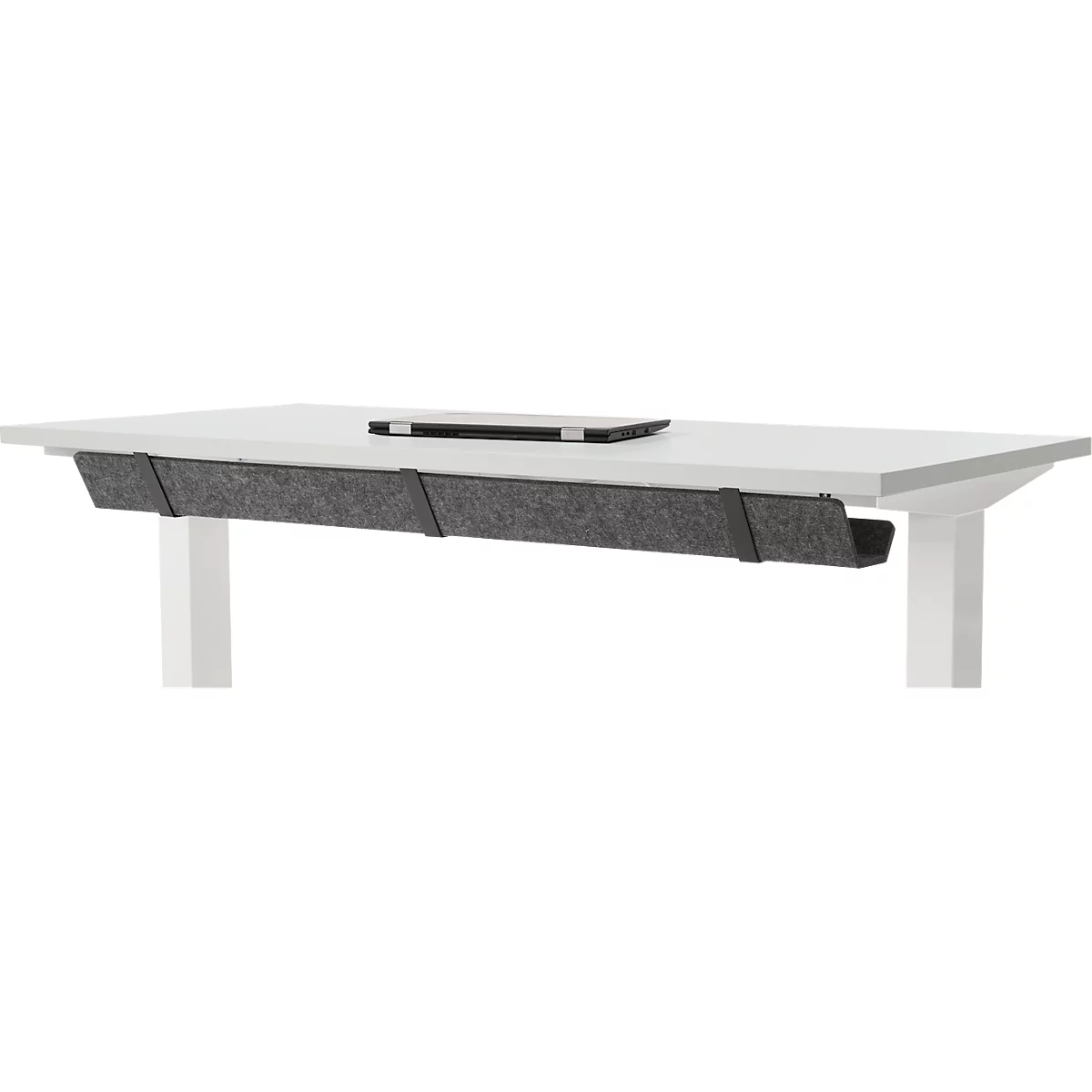 EHV Schreibtisch mit Bambus-Zubehörschublade & Kabelkanal aus Recyclingfilz, elektrisch höhenverstellbar, B 1600 x T 800 mm, graphit/weiß