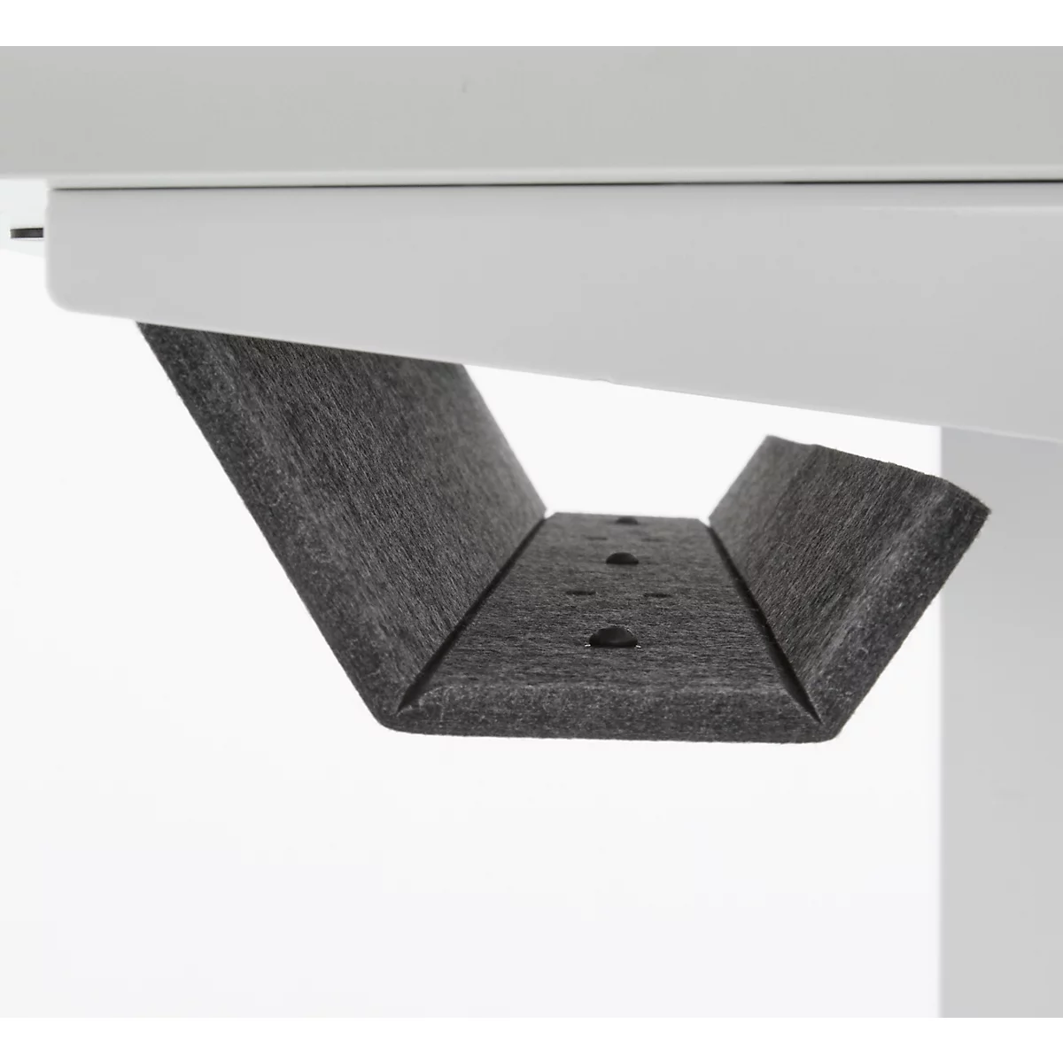 EHV Schreibtisch mit Bambus-Zubehörschublade & Kabelkanal aus Recyclingfilz, elektrisch höhenverstellbar, B 1600 x T 800 mm, graphit/weiß