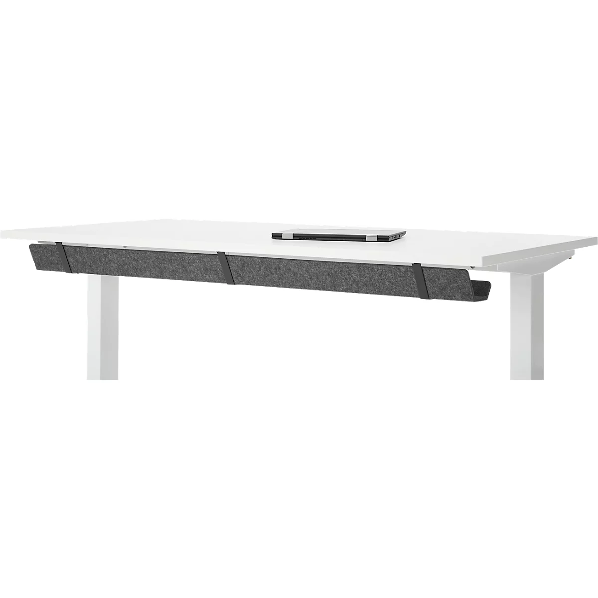 EHV Schreibtisch mit Bambus-Zubehörschublade & Kabelkanal aus Recyclingfilz, elektrisch höhenverstellbar, B 1600 x T 800 mm, weiß/weiß
