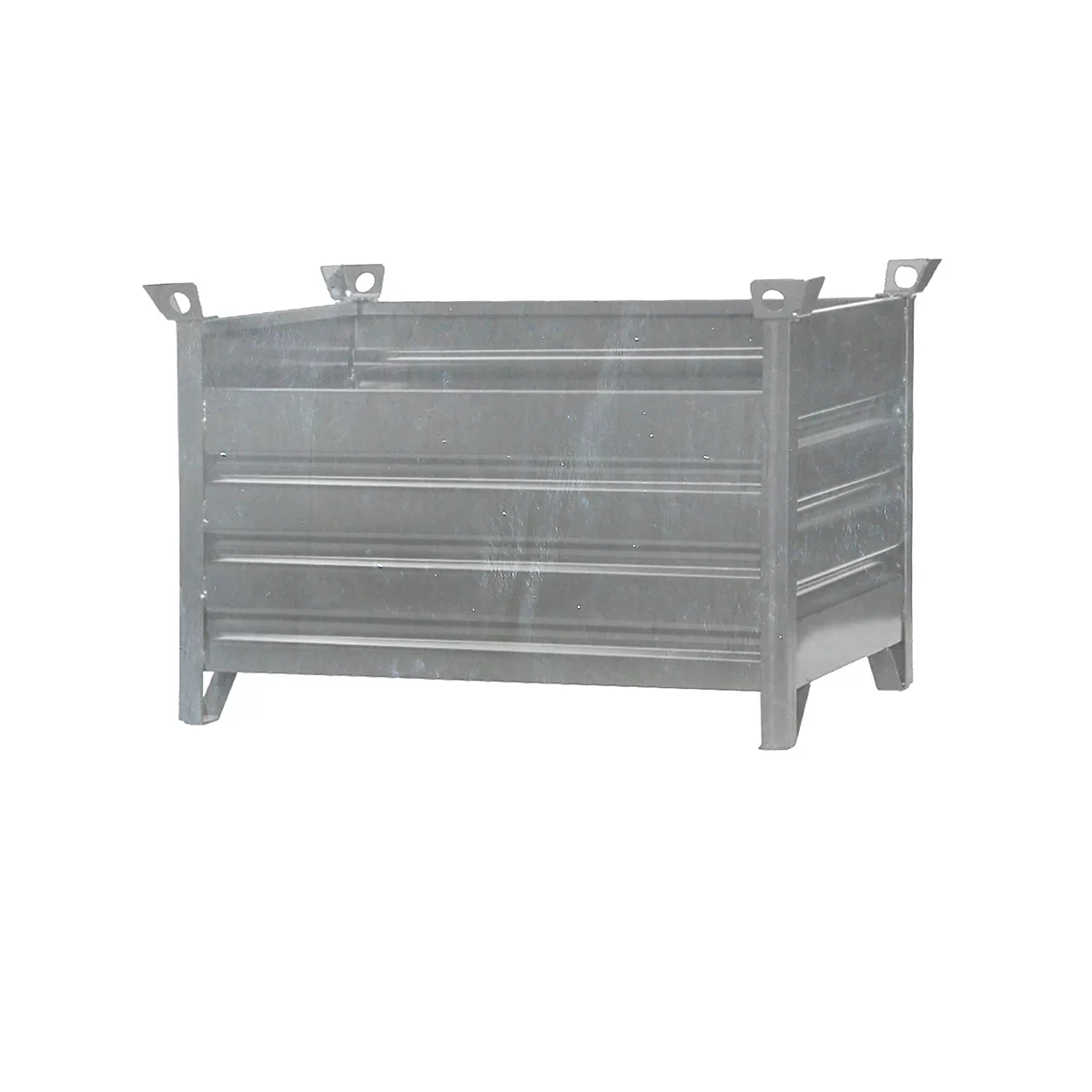 Eichinger-Industrie Vollwand-Stapelpalette, bis 2000 kg, 3 Seitenwände, Kranösen, B 1500 x T 800 x H 750 mm, Stahl, feuerverzinkt
