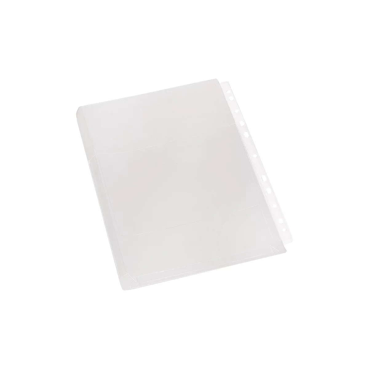 Transparent loose sheet protectors. Holes for filing on the right side.