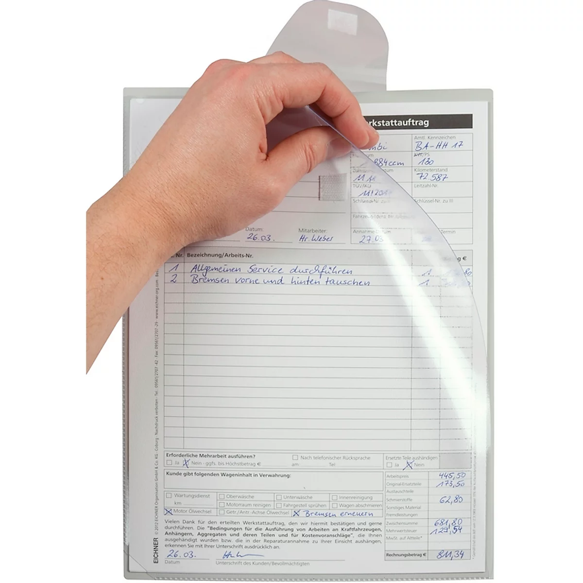 Eichner 'Light' besteltas, met sleutelvak, B 230 x D 5 x H 330 mm, 10 stuks, lichtgrijs/transparant