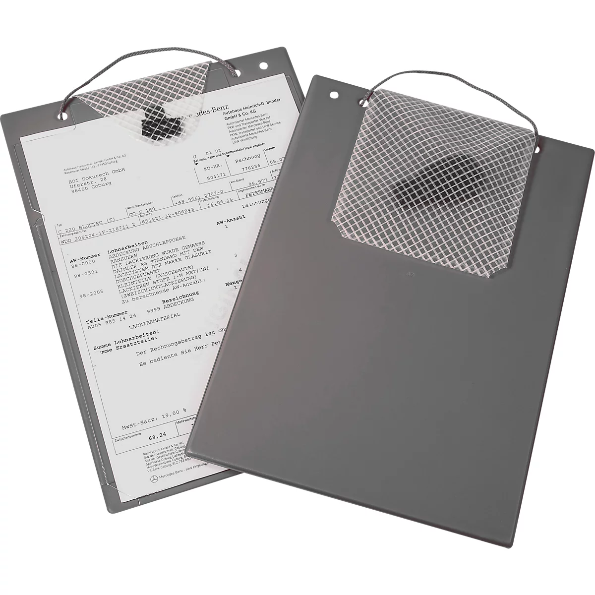 EICHNER Pochette de commande Plus, fermeture velcro et compartiment à clés, pour documents DIN A4, gris, 10 pièces