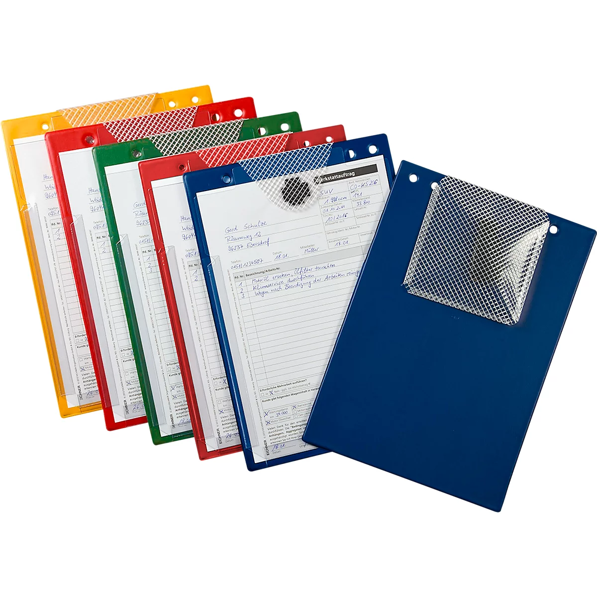 EICHNER Pochettes de commande Turbo, fermeture velcro, compartiment à clés et soufflet extensible, pour documents DIN A4, différentes couleurs, 10 pièces