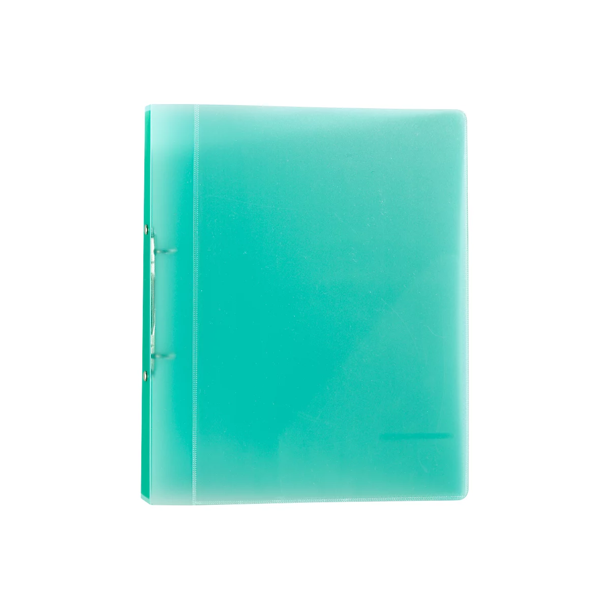 Türkis-Ordner mit drei Ringen an der Seite.