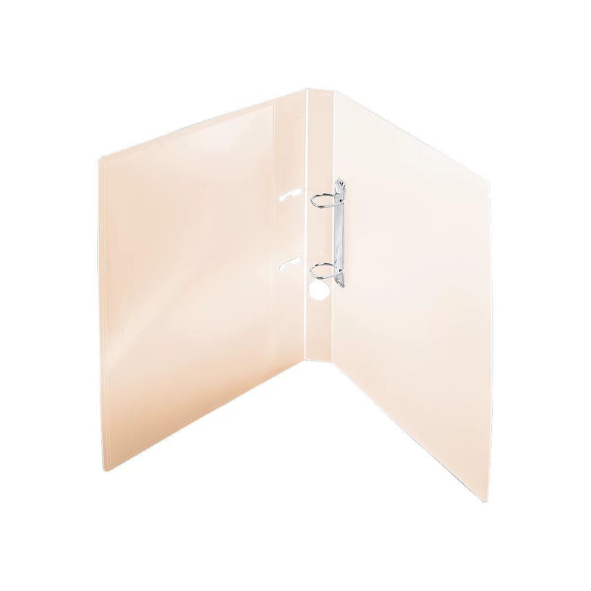 Light brown binder, open, with metal rings.