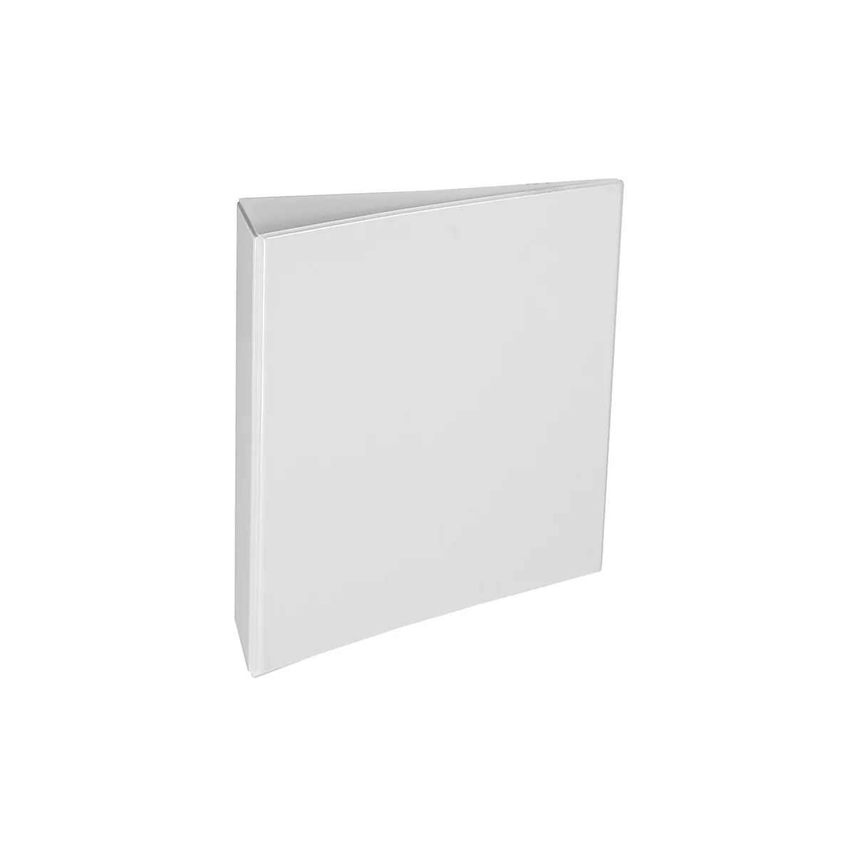 White binder at a slight angle, close-up.