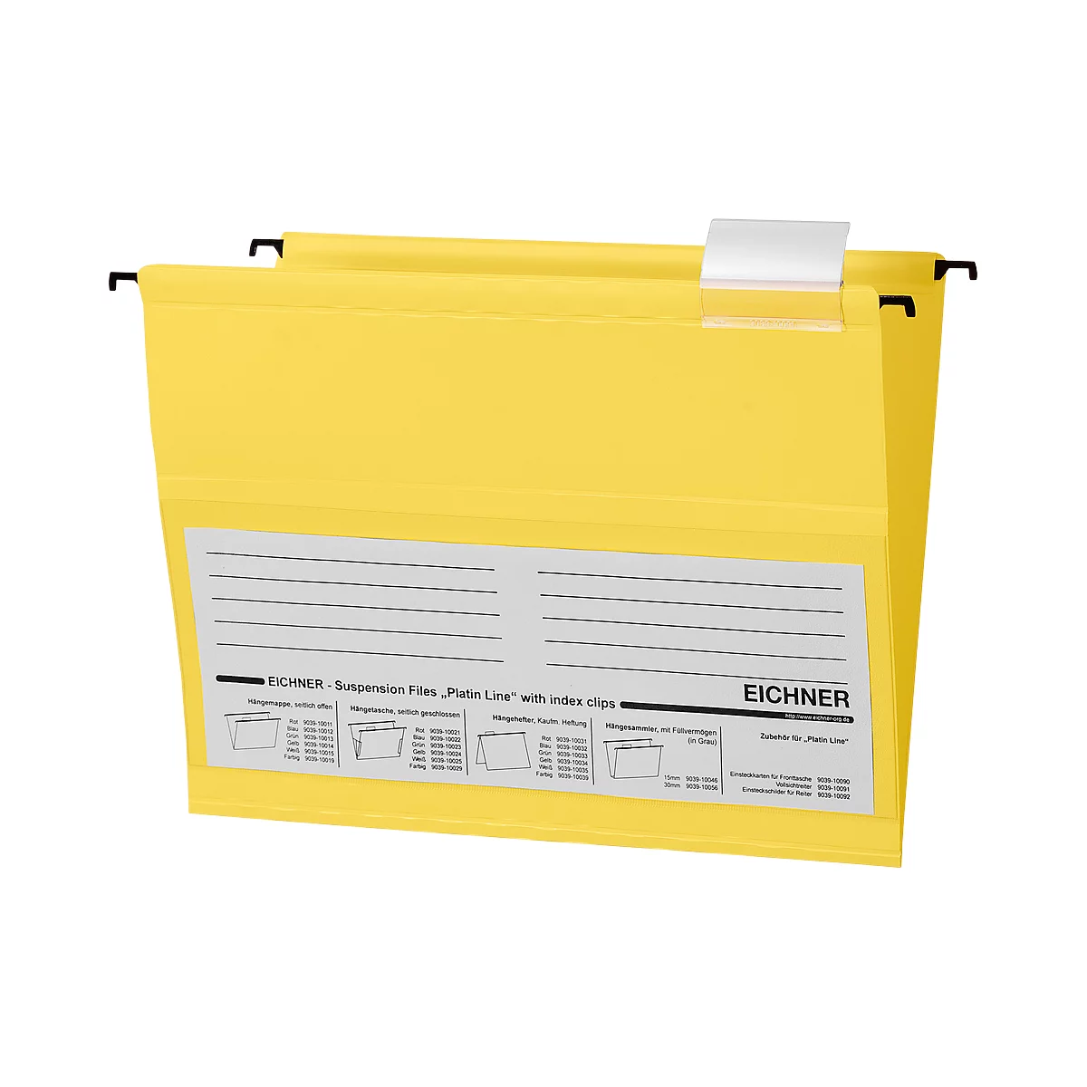 Yellow hanging file with black holder. Inscription: "EICHNER - Suspension Files..."