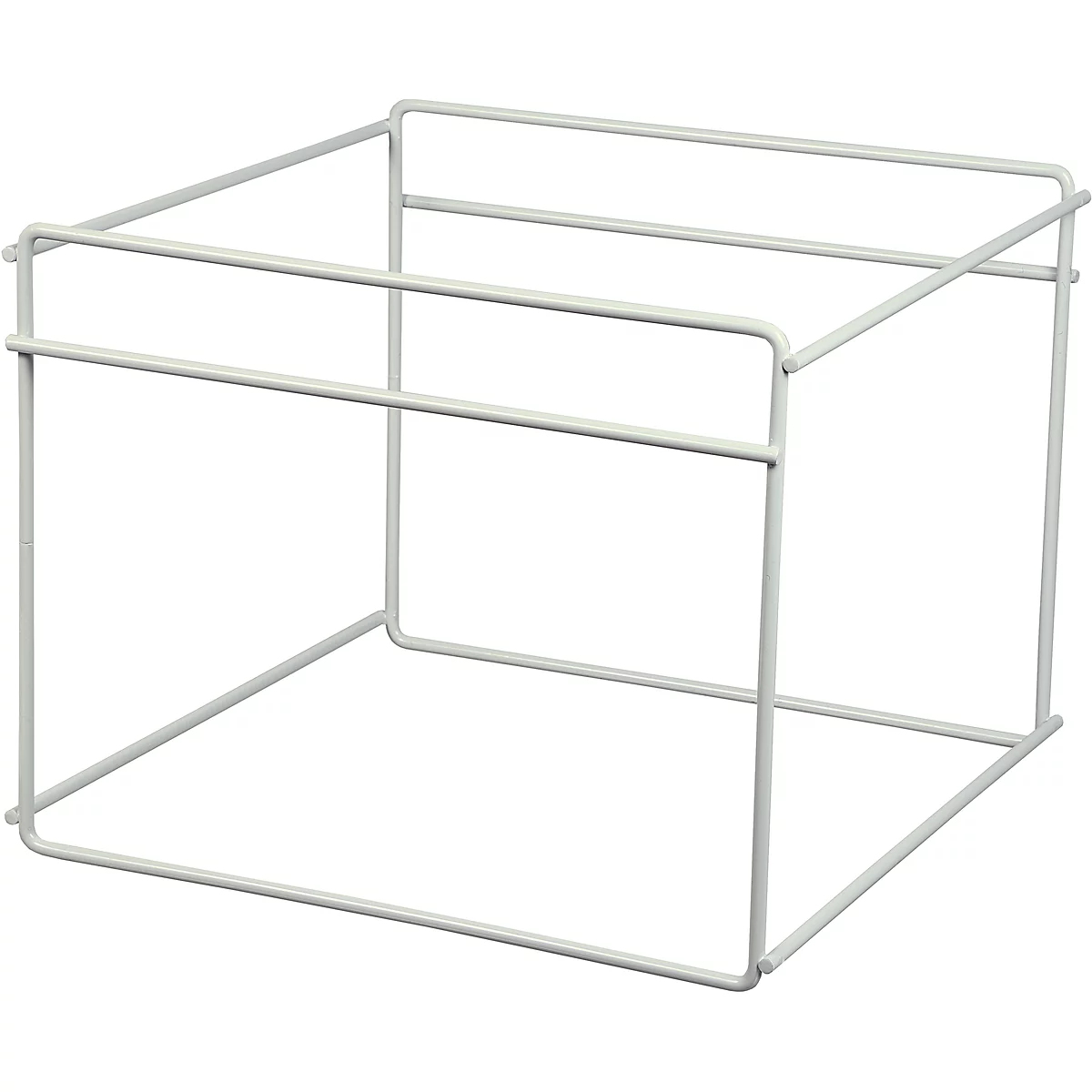 White wire frame, cube-shaped, with horizontal and vertical bars.