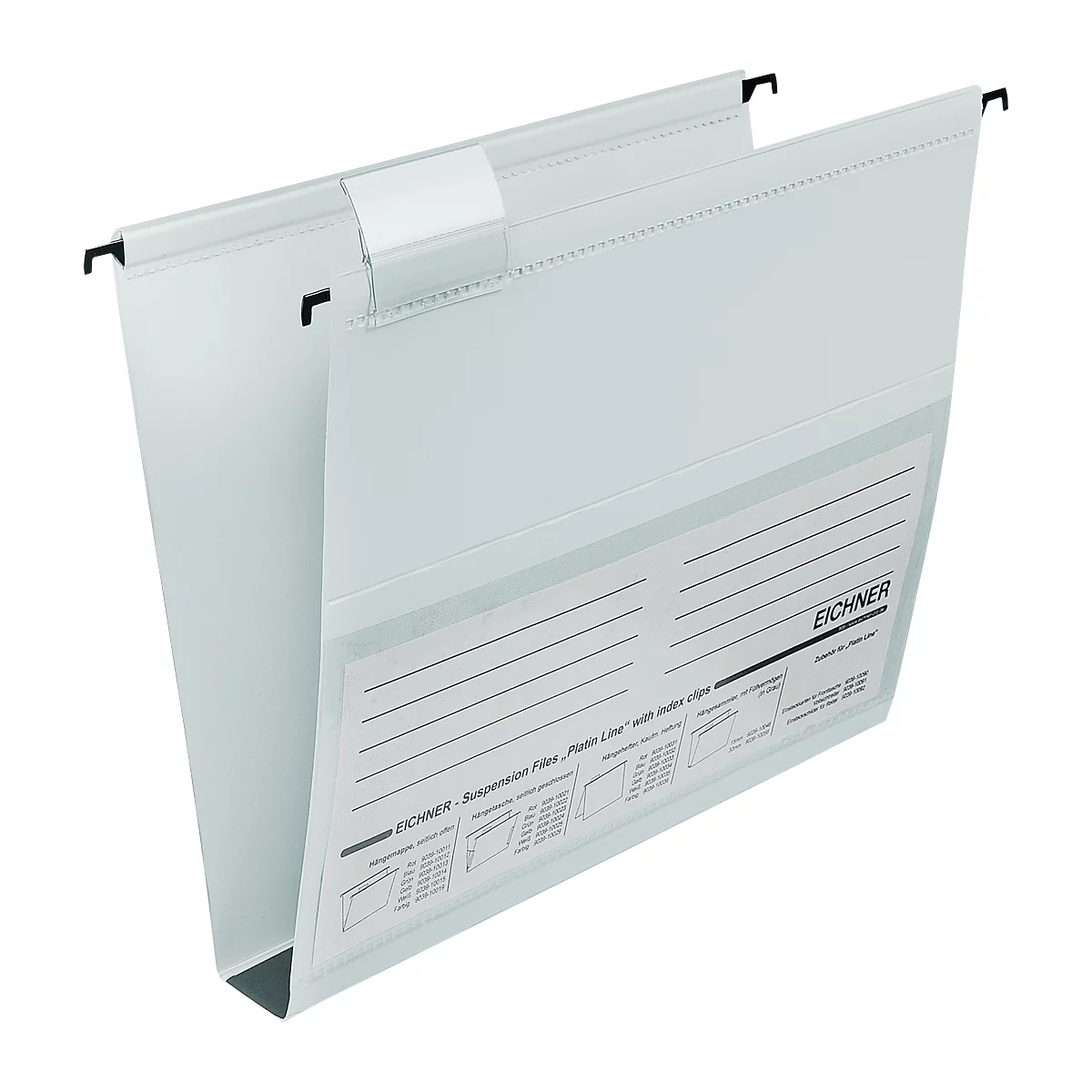 White suspension file with black hooks, labeled 'EICHNER'.