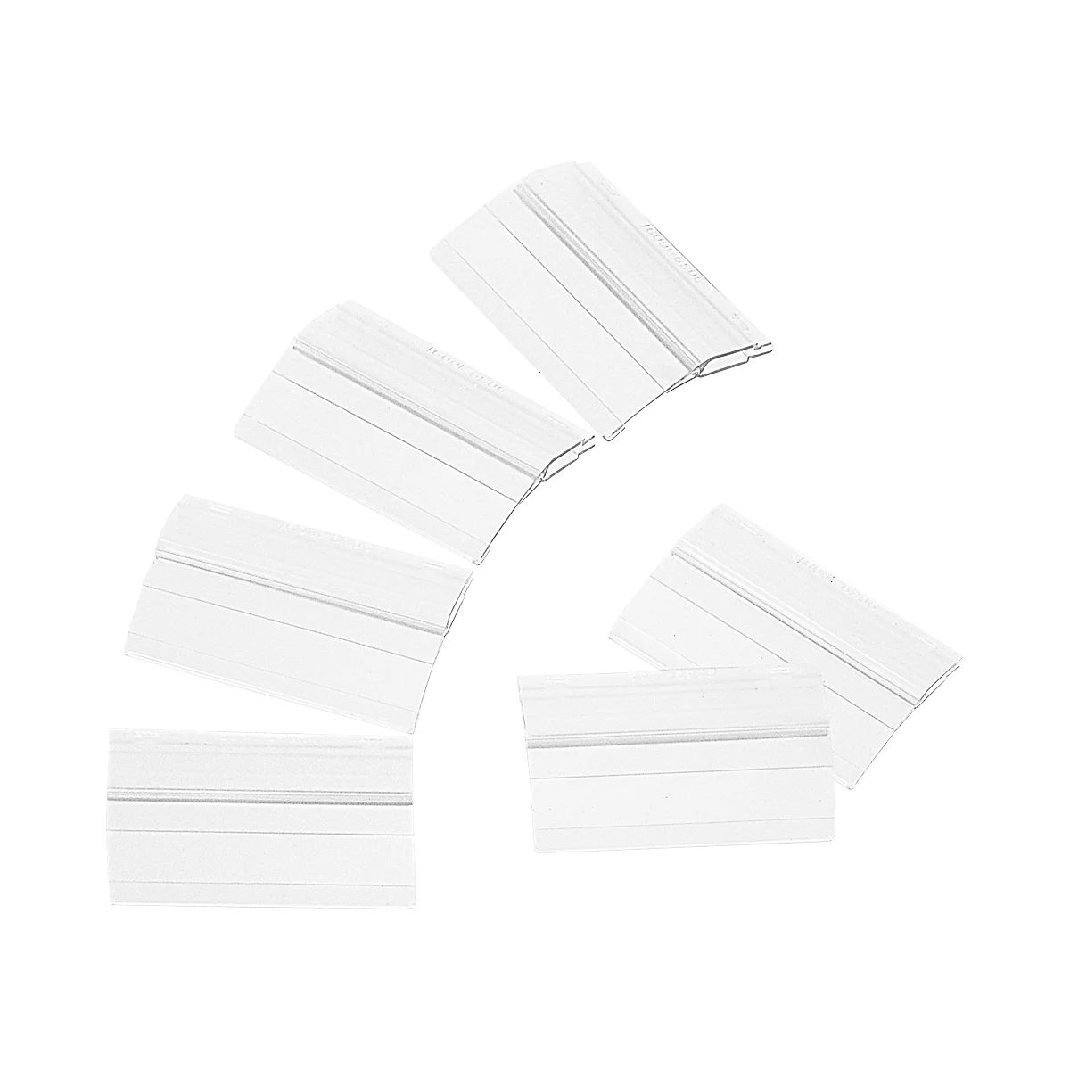 Several white index cards on a white background, arranged in multiple stacks.