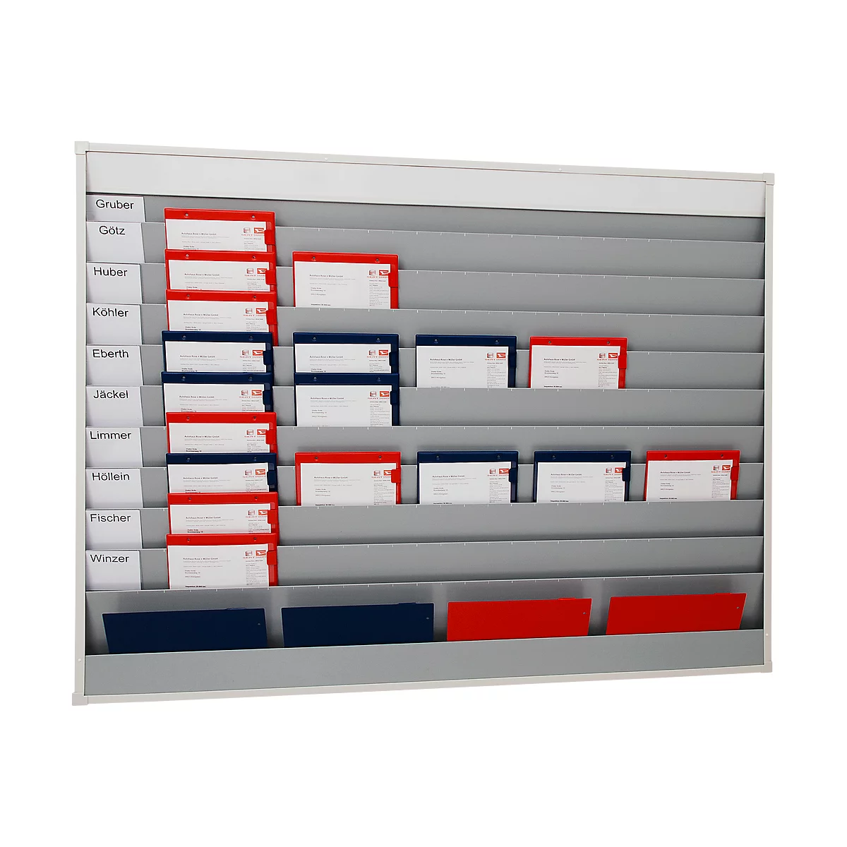 Eichner werkplaatsplanner, brede uitvoering, 6 rails, voor maximaal 30 A4 ordervakken, B 1580 x H 900 mm, kunststof, grijs