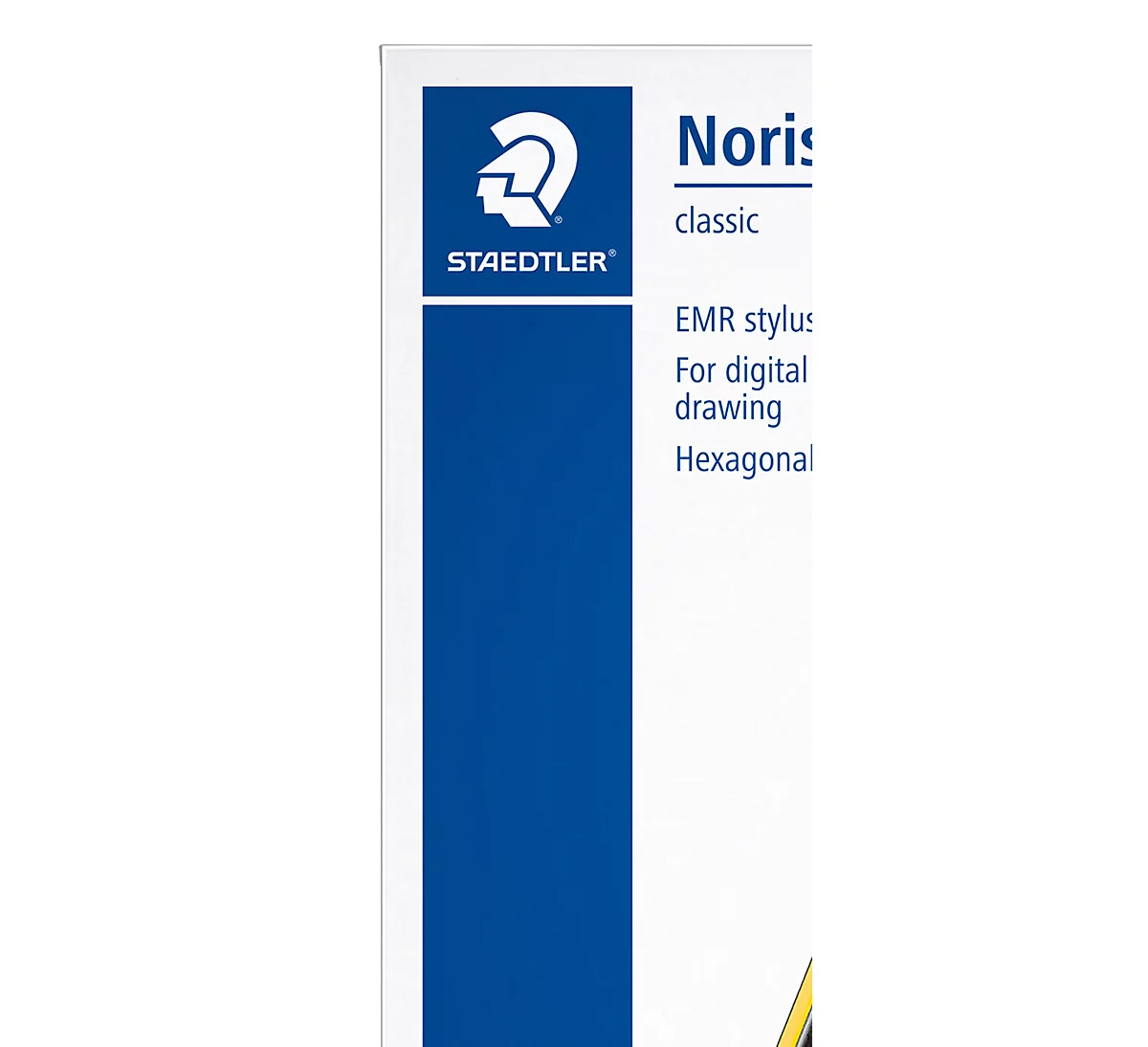Eingabestift STAEDTLER Noris® Digital, für EeMR-fähige Endgeräte, austauschbar Spitze, 4096 Druckstufen, Handballenerkennung, Sechskant, nachhaltiger Holzwerkstoff, schwarz-gelb