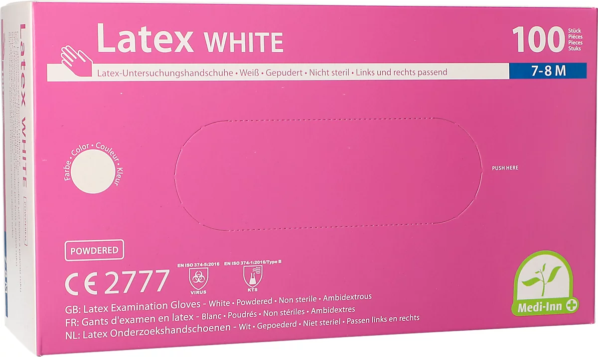 Einmalhandschuhe Medi-Inn® PS Latex White, für links & rechts, gepudert, nicht steril, Größe M, Naturlatex, weiß, 100 Stück