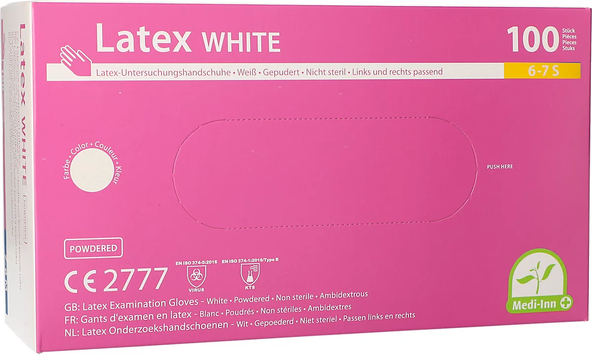 Einmalhandschuhe Medi-Inn® PS Latex White, für links & rechts, gepudert, nicht steril, Größe S, Naturlatex, weiß, 100 Stück