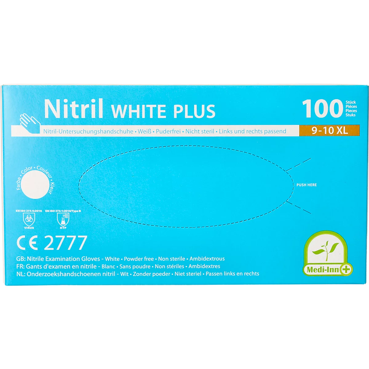 Einmalhandschuhe Medi-Inn® PS Nitril White Plus, für links/rechts, puderfrei, nicht steril, allergikergeeignet, Größe XL, Nitril, weiß, 100 Stück