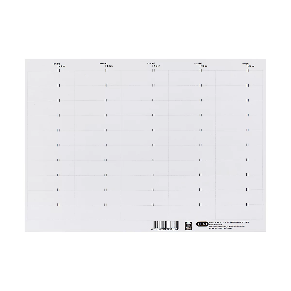 Einsteckschilder ELBA, für ELBA vertic® Komfort-Sichtreiter, 4-zeilig beschriftbar, B 58 x H 18 mm, Karton, 10 Bogen à 50 Stück