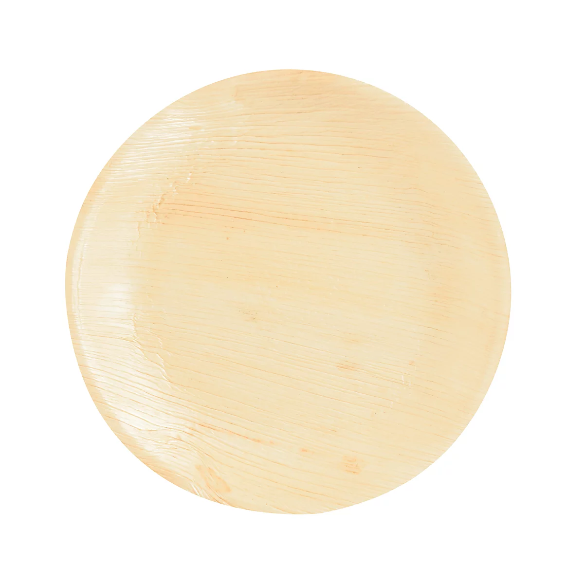 Runder, heller Teller aus Holz. Der Teller hat eine helle, beige Farbe mit einer sichtbaren Holzmaserung.