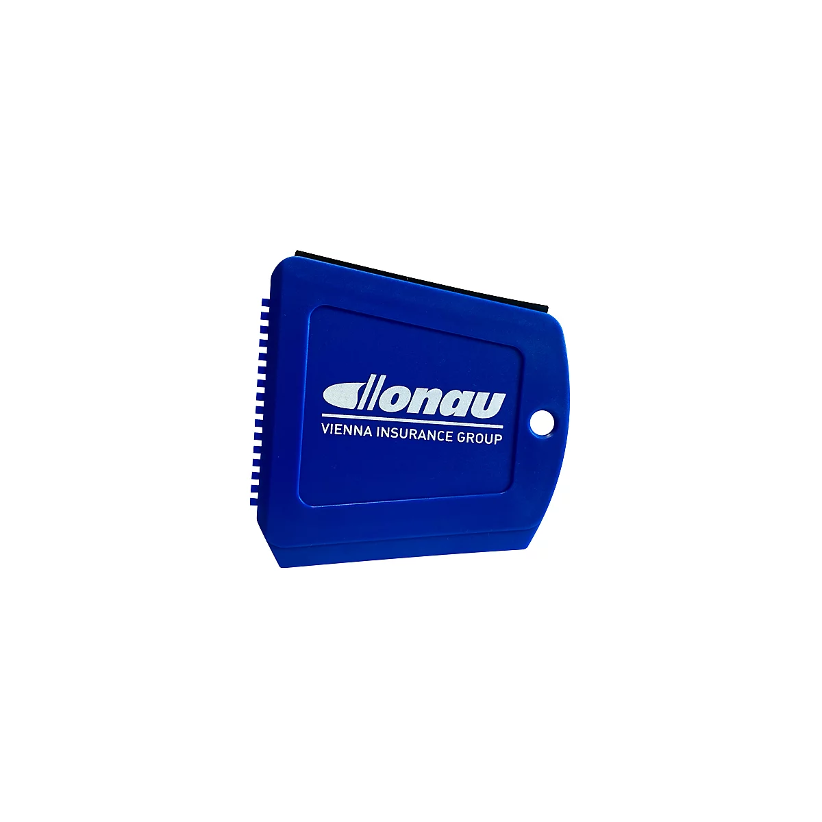Blauer Eiskratzer mit "VIG"-Logo.