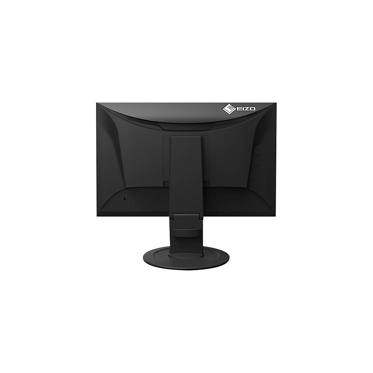 Moniteur EIZO noir vu de dos, pied et logo visibles.