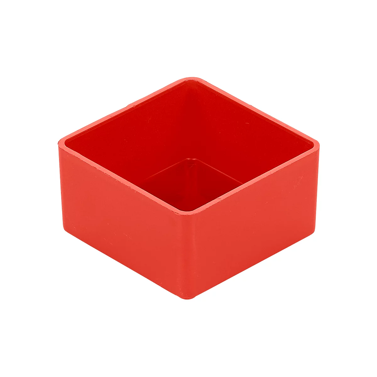 Red square box, photographed slightly diagonally from above.