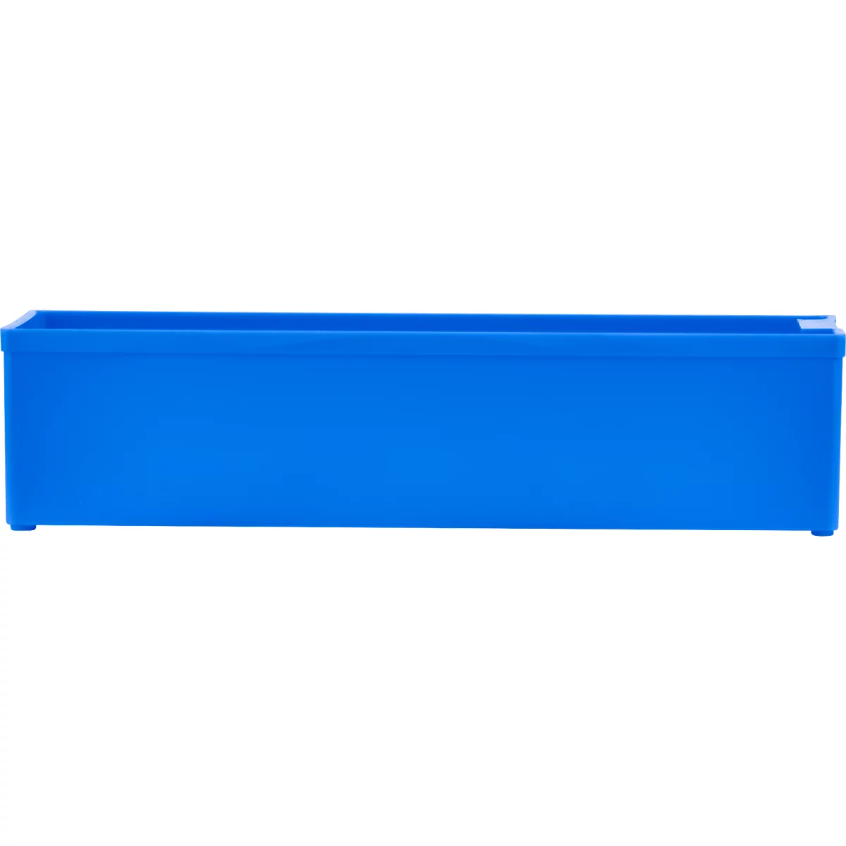 Blue, rectangular container with slightly rounded edges.