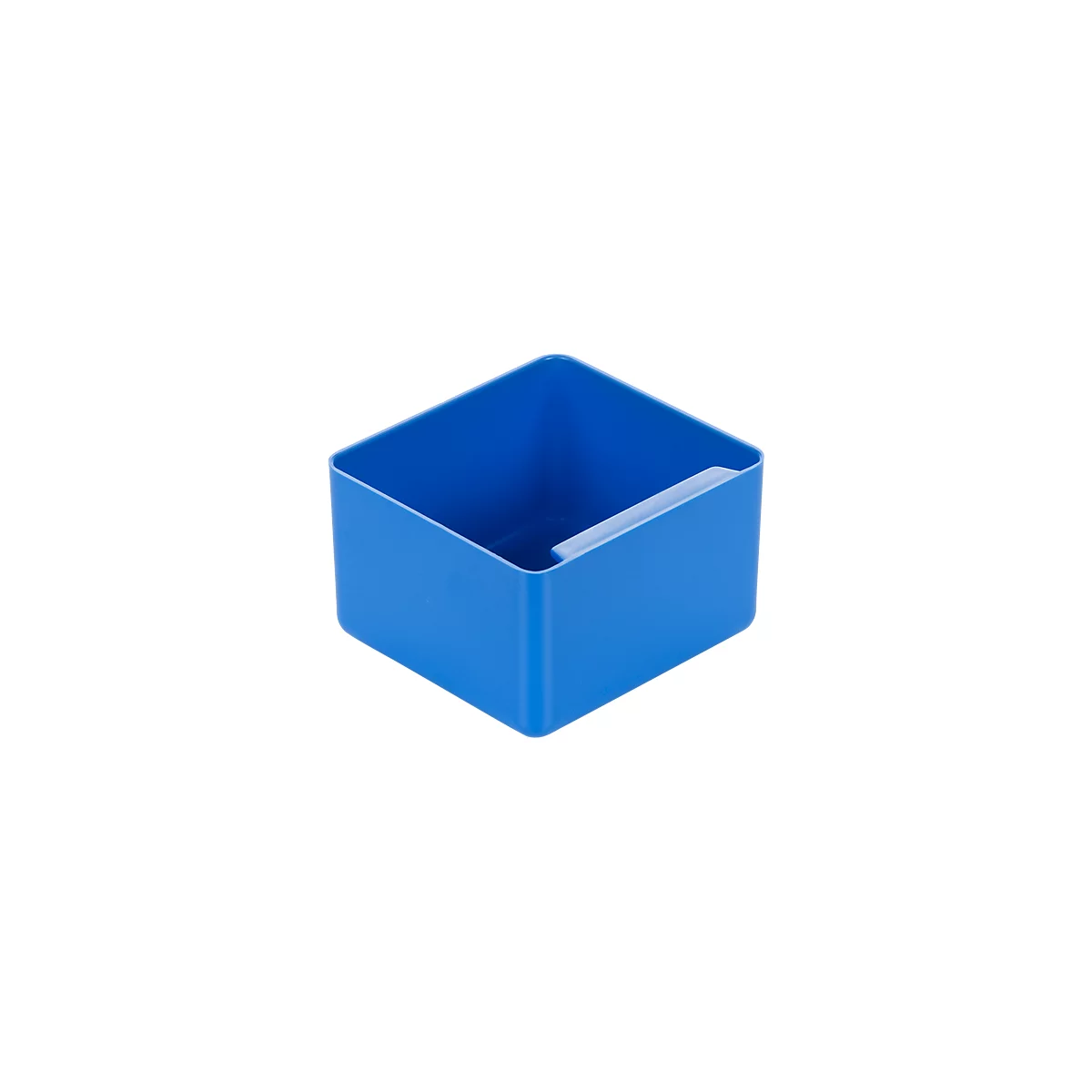 Blue square container with light partition.