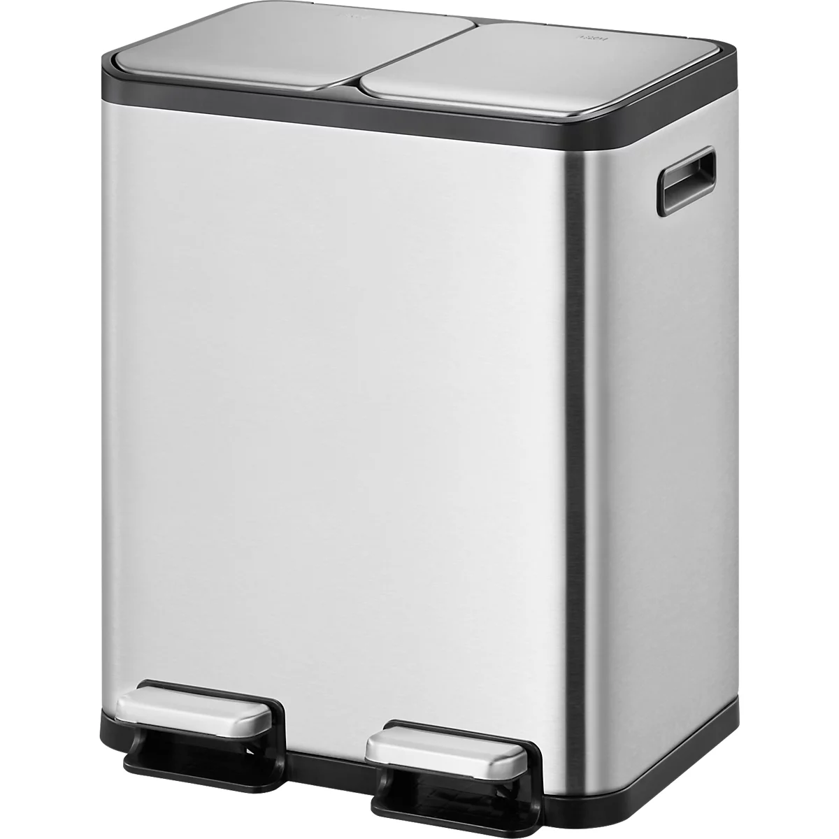 EKO EcoCasa pedaalemmer, geborsteld roestvrij staal, vingerafdrukbestendig, 2 x 30 liter, soft-close deksels, B 530 x D 372 x H 665 mm, zilver