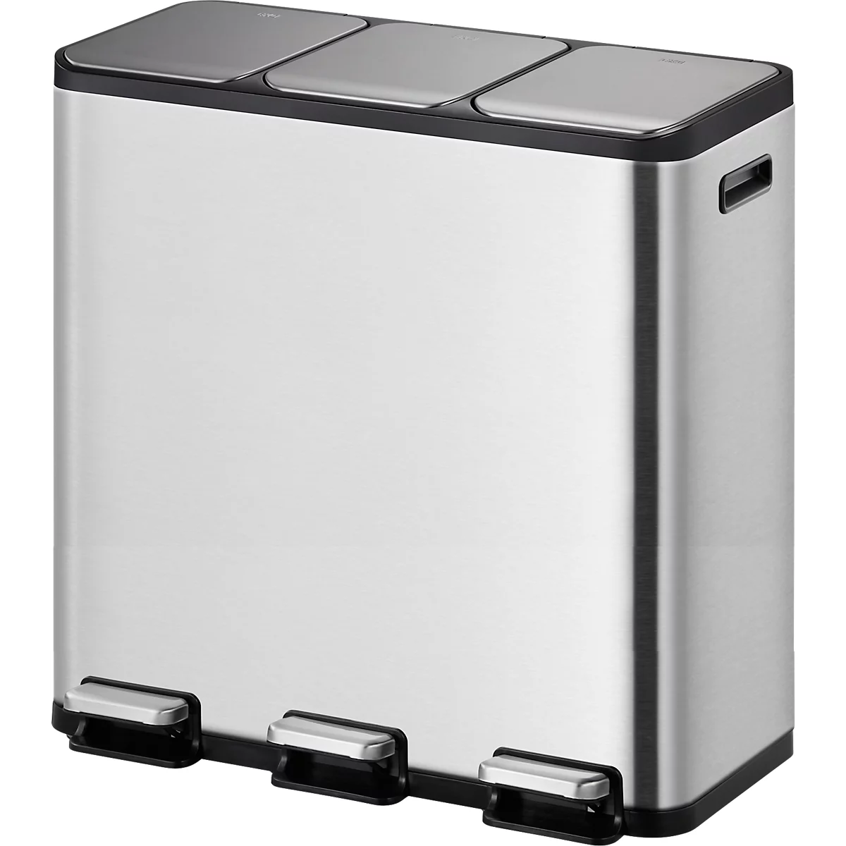EKO EcoCasa pedaalemmer, geborsteld roestvrij staal, vingerafdrukbestendig, 3 x 15 liter, soft-close deksels, B 605 x D 321 x H 508 mm, zilver