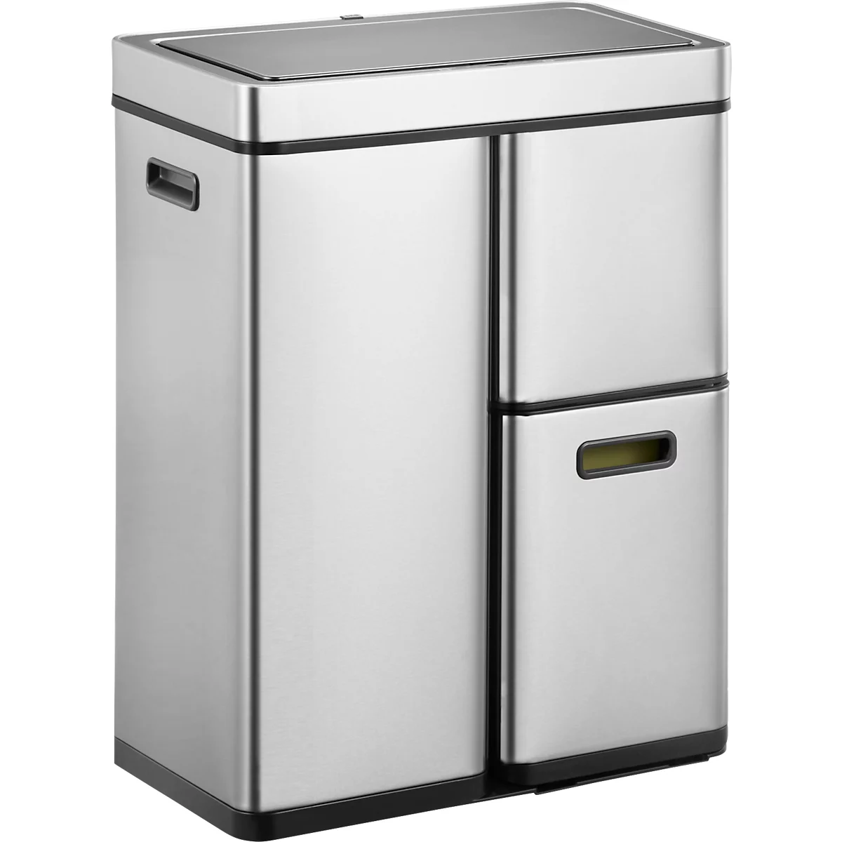 EKO Mirage Plus Recycler sensor afvalbak, 30+15+15 liter, geborsteld roestvrij staal, vingerafdrukbestendig, B 486 x D 306 x H 653 mm, zilver/zwart