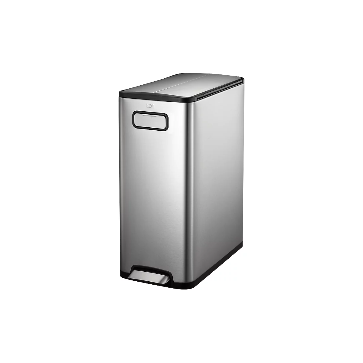EKO Treteimer Ecofly II, 30 Liter, Edelstahl, fingerabdruckfest, geräuschloser Deckel, B 255 x T 448 x H 646 mm, silber/schwarz