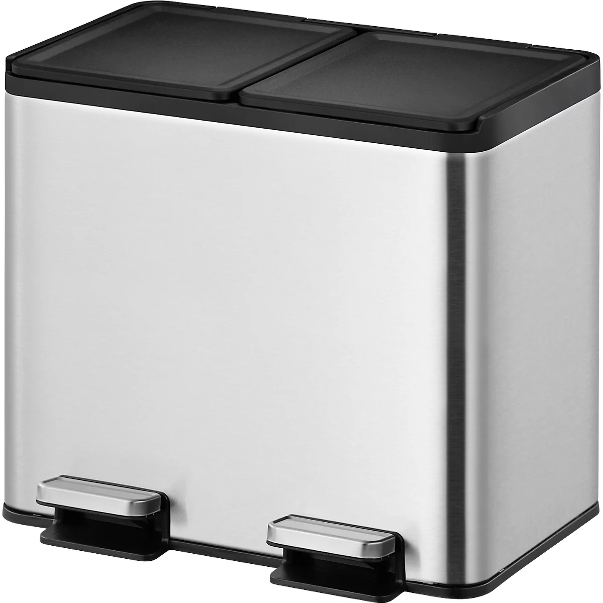 EKO Treteimer Essential Recycler, 2 x 10 Liter, Edelstahl, fingerabdrucksicher, Stay-open-Funktion, B 403 x T 332 x H 369 mm, silber/schwarz