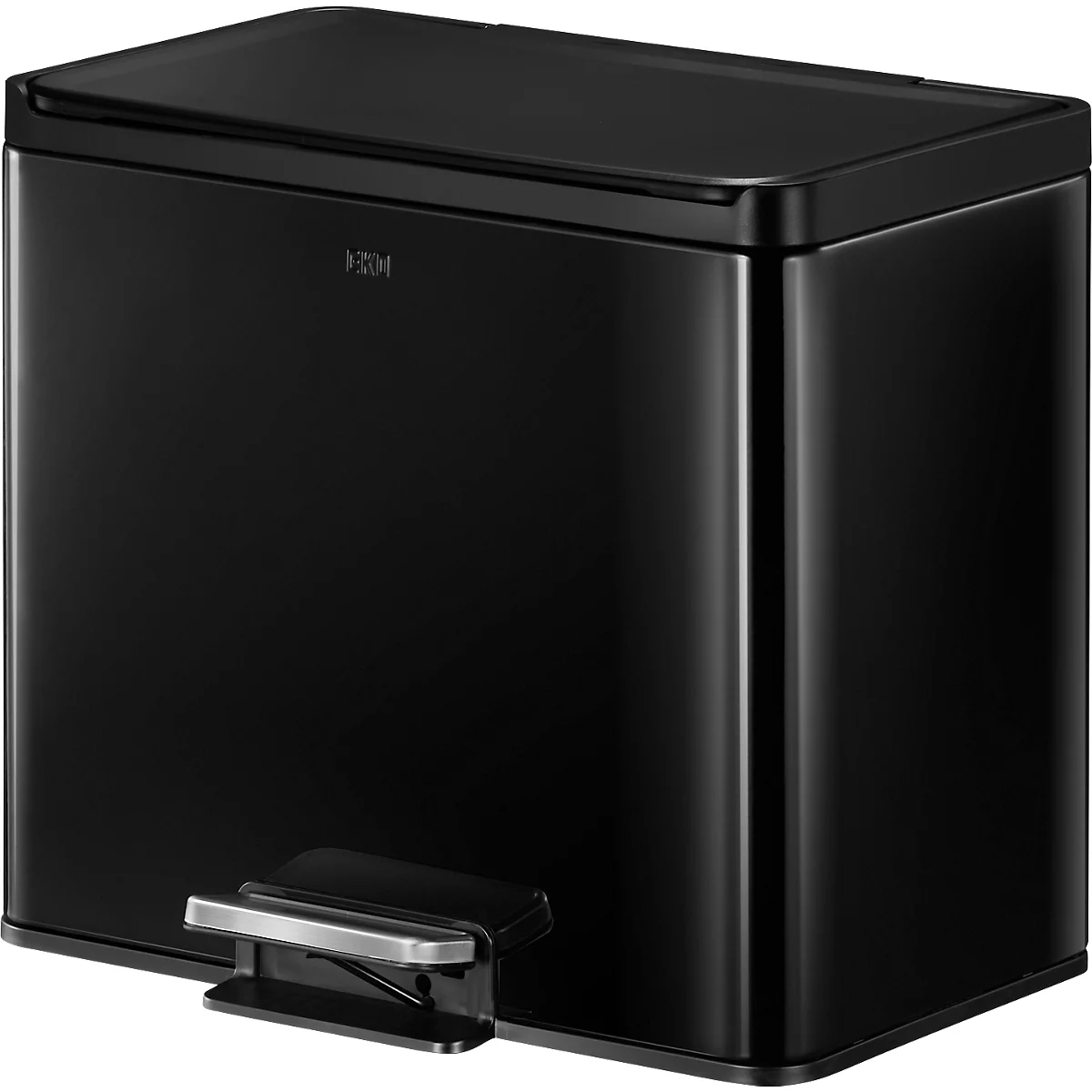 EKO Treteimer Essential Recycler, 2 x 15 Liter, Edelstahl, fingerabdrucksicher, Stay-open-Funktion, B 462 x T 338 x H 411 mm, schwarz