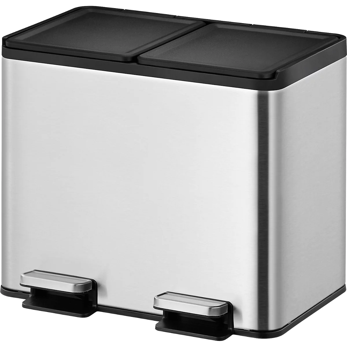 EKO Treteimer Essential Recycler, 2 x 15 Liter, Edelstahl, fingerabdrucksicher, Stay-open-Funktion, B 463 x T 332 x H 412 mm, silber/schwarz