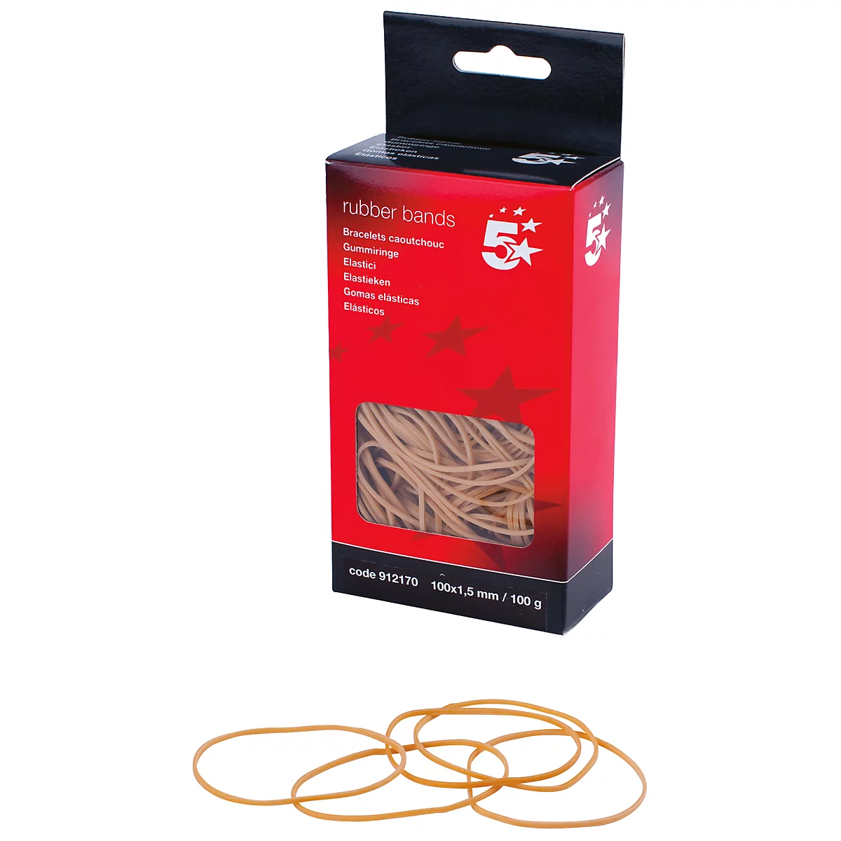 Élastiques largeur 1,5 mm, longueur 100 mm, carton à 100 g